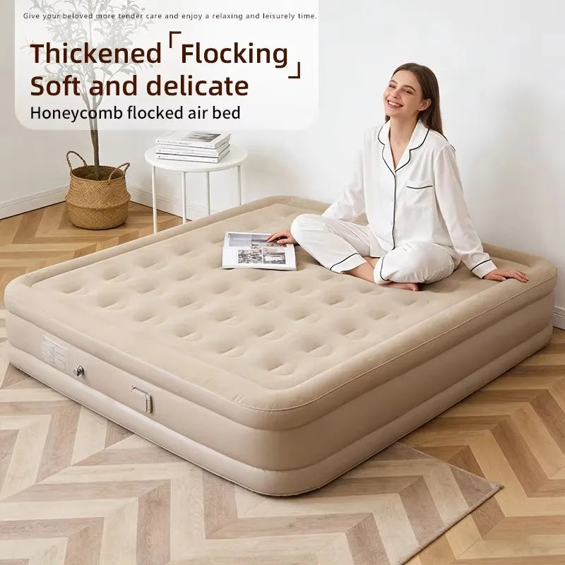 Inflatable High Bed with 42 Soft-Filled Holes & Built-in Pump, Plug-and-Use, Suitable for Indoor & Outdoor