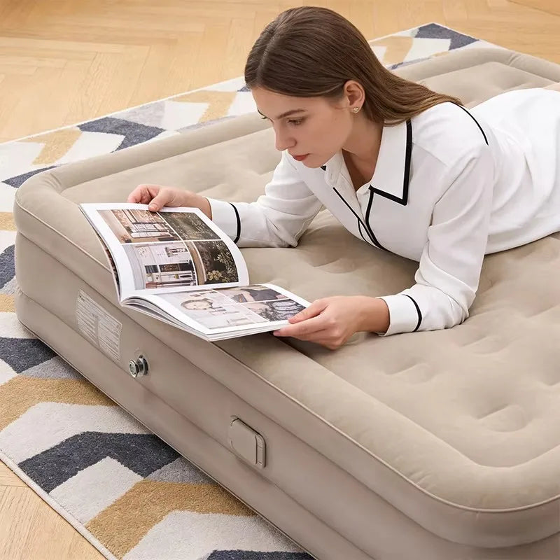 Inflatable High Bed with 42 Soft-Filled Holes & Built-in Pump, Plug-and-Use, Suitable for Indoor & Outdoor