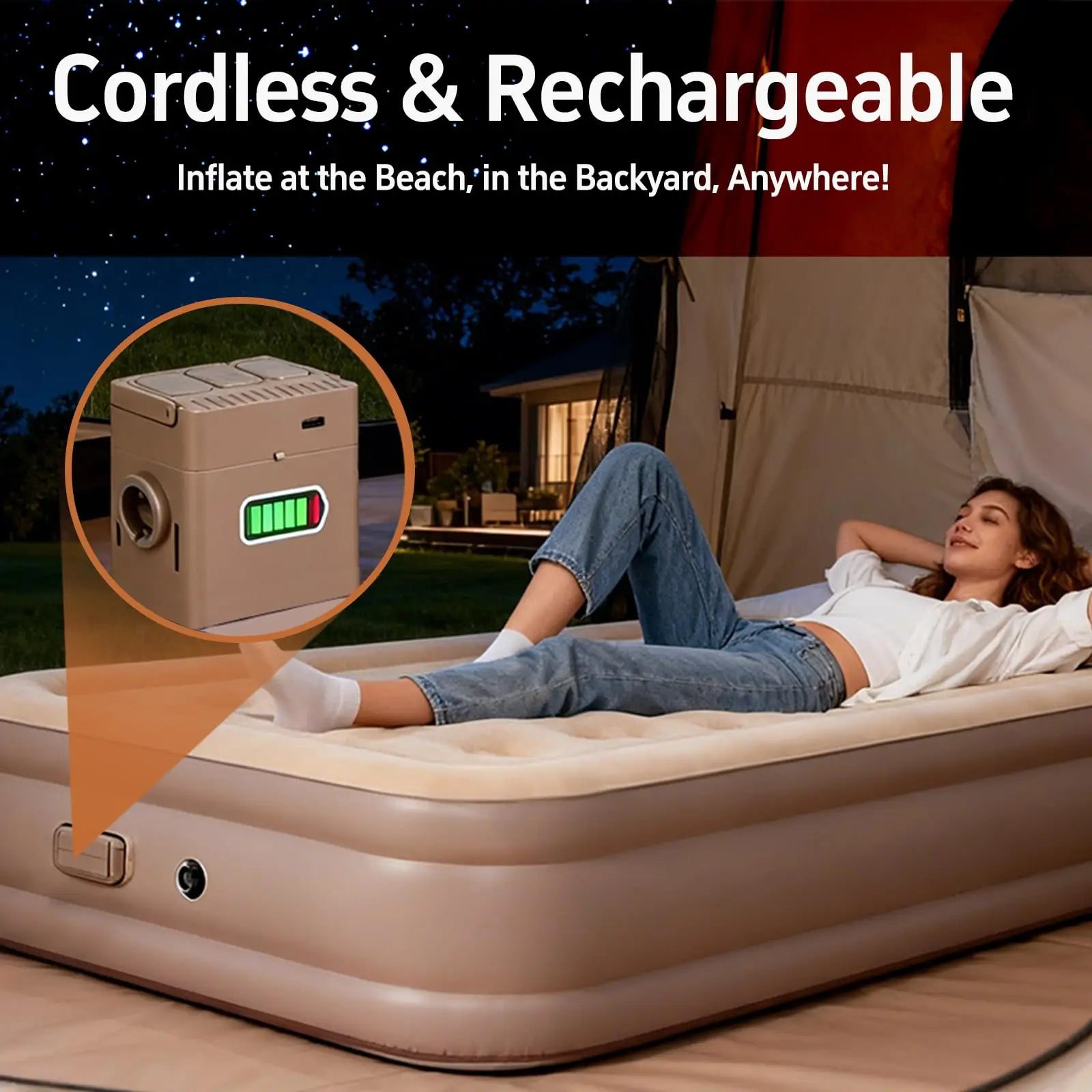 Foldable Modern Outdoor Indoor Portable PVC Flocking Air Bed Mattress with Built-in Pump