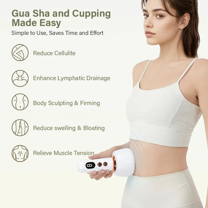 Portable USB Rechargeable Gua Sha Cupping Massager Smart Suction Heating Therapy Home Slimming Personal Care Appliance