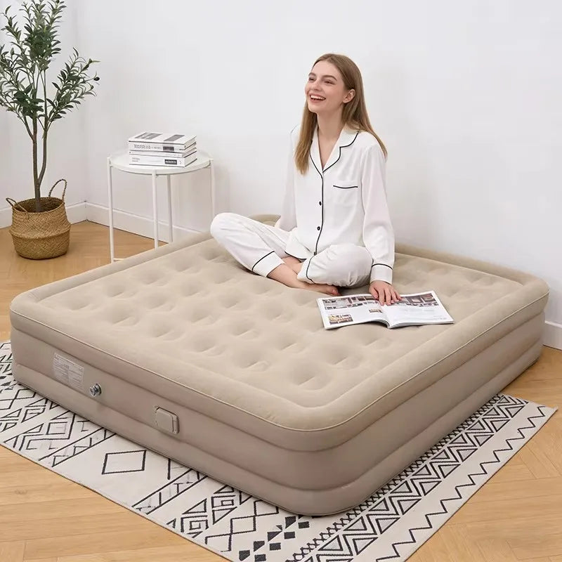Inflatable High Bed with 42 Soft-Filled Holes & Built-in Pump, Plug-and-Use, Suitable for Indoor & Outdoor