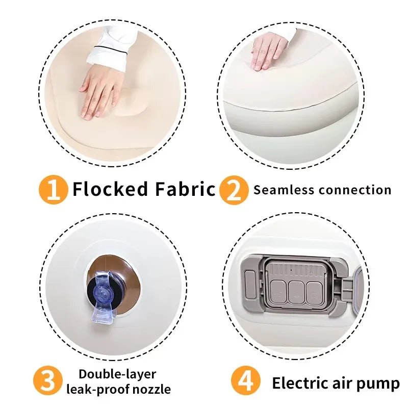 Inflatable High Bed with 42 Soft-Filled Holes & Built-in Pump, Plug-and-Use, Suitable for Indoor & Outdoor
