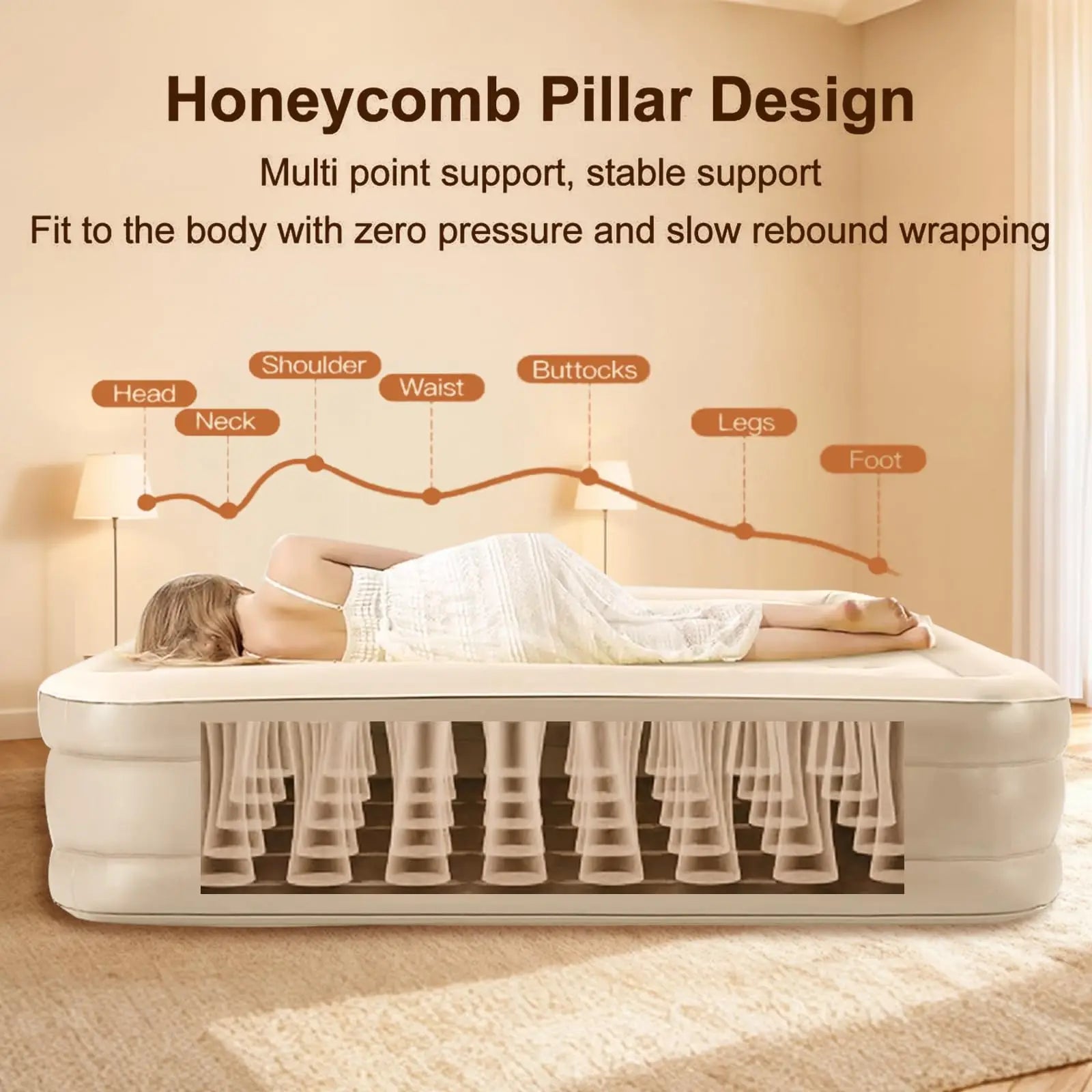 Foldable Modern Outdoor Indoor Portable PVC Flocking Air Bed Mattress with Built-in Pump