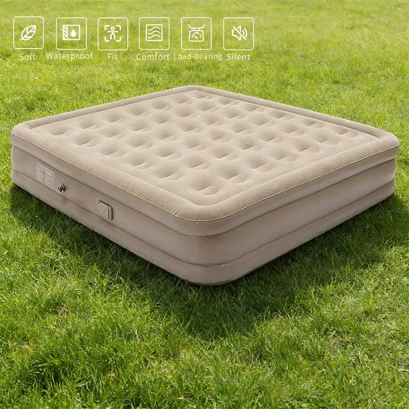 Inflatable High Bed with 42 Soft-Filled Holes & Built-in Pump, Plug-and-Use, Suitable for Indoor & Outdoor